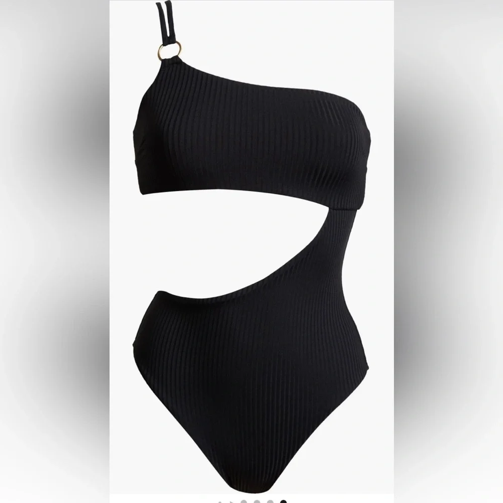 Vitamin A Cosmo Cutout One-Shoulder Rib One-Piece Swimsuit, Large, $170